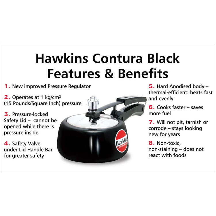 Hawkins Contura Hard Anodized Pressure Cooker, 1.5 Liters, Black - CB15