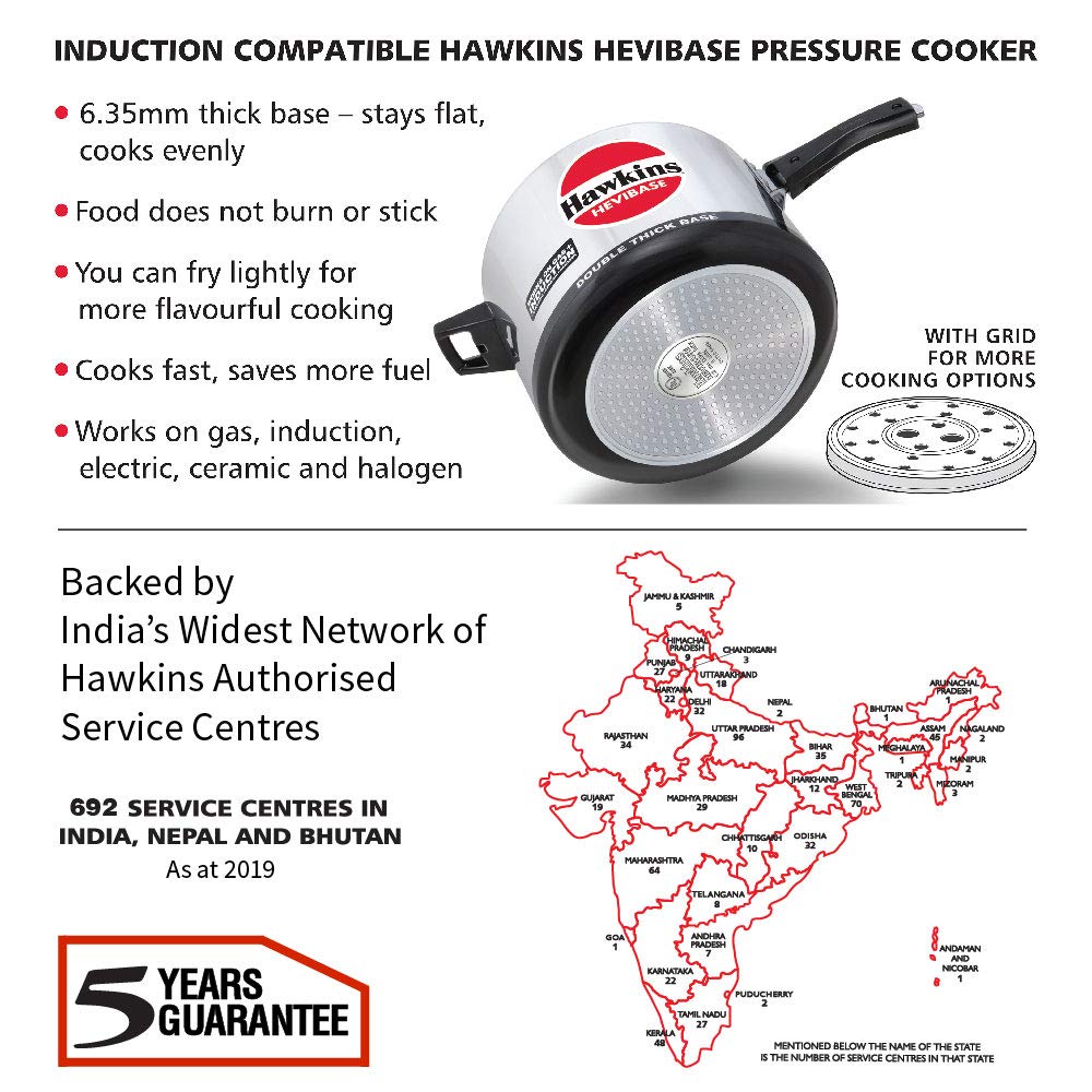 Hawkins Hevibase 8 Litres Wide Induction Base Aluminium Inner Lid Pressure Cooker - IH80