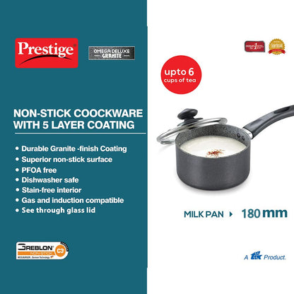 Prestige Omega Deluxe Granite Non-stick Milk Pan with Lid, 18cms - 36318