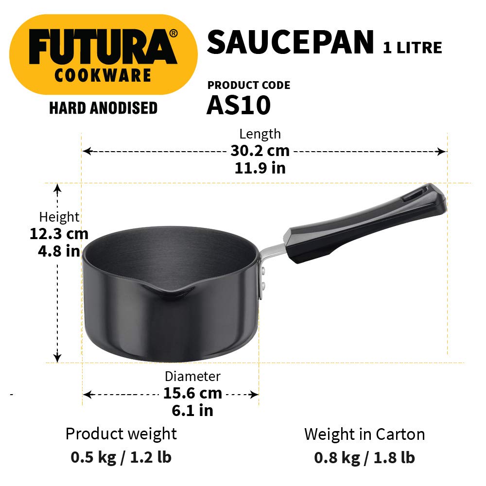 Hawkins Futura Hard Anodised Sauce Pan 1 Litre | 14cm, 3.25mm - AS 10