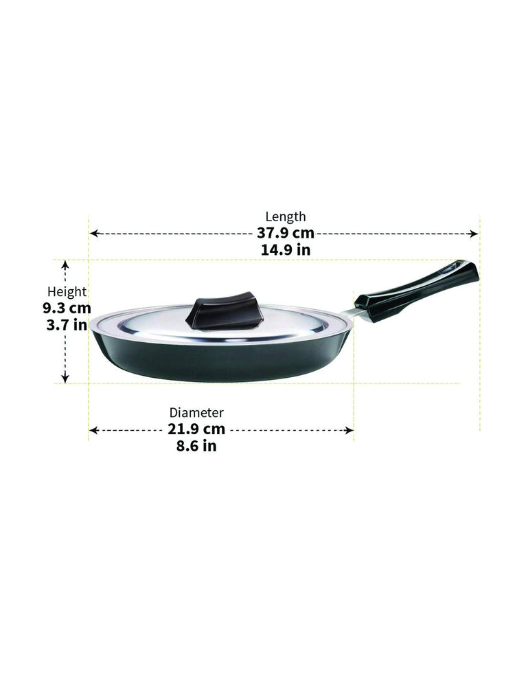 Hawkins Futura Hard Anodised Fry Pan With Stainless Steel Lid 22 cms | 4.06mm, Induction Base - IAF 22S