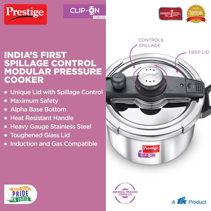 Prestige Svachh Clip-on 5 Litre Stainless Steel Outer Lid Pressure Cooker - 20230