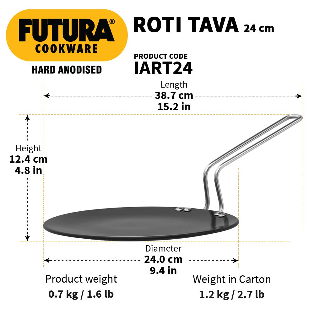 Futura Hard Anodised Flat Tava 22cm 4.06mm Roti/Chapati Tawa By Hawkins