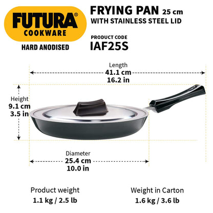 Hawkins Futura Hard Anodised Fry Pan With Stainless Steel Lid 25 cms | 4.06mm, Induction Base - IAF 25S