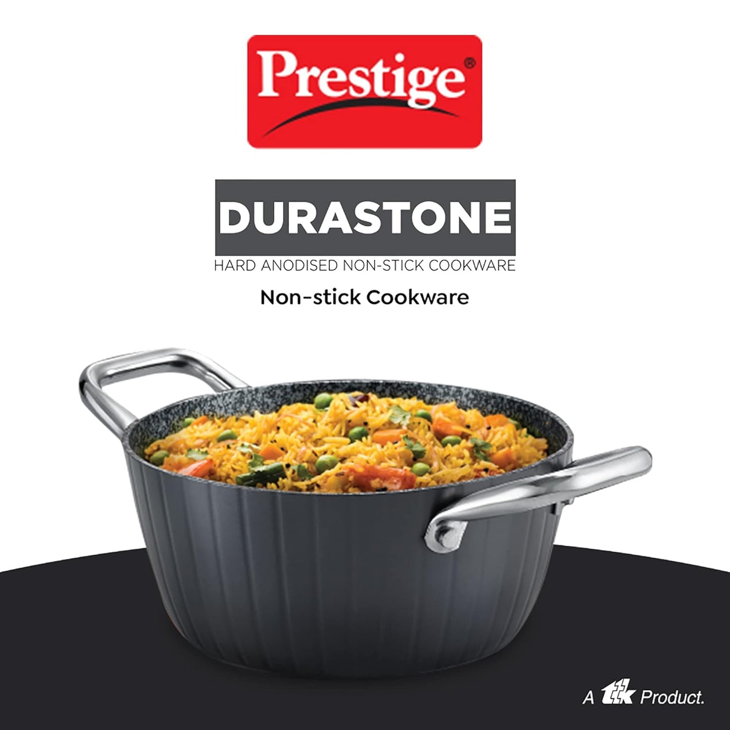 Prestige Durastone Hard Anodised 6 Layer Non-Stick Casserole with Glass Lid