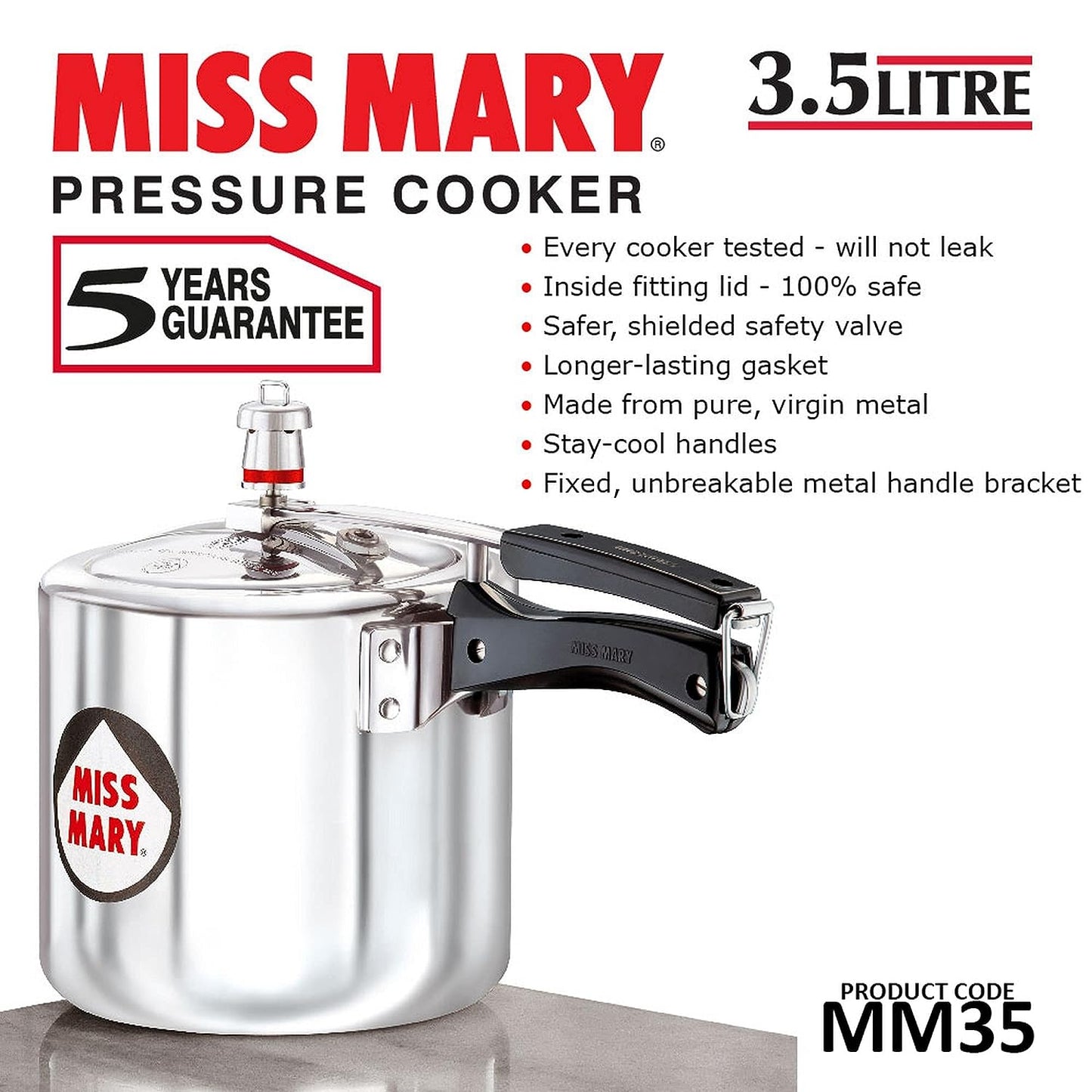 Hawkins Miss Mary Aluminium Inner Lid Pressure Cooker 3.5 Litres - MM35