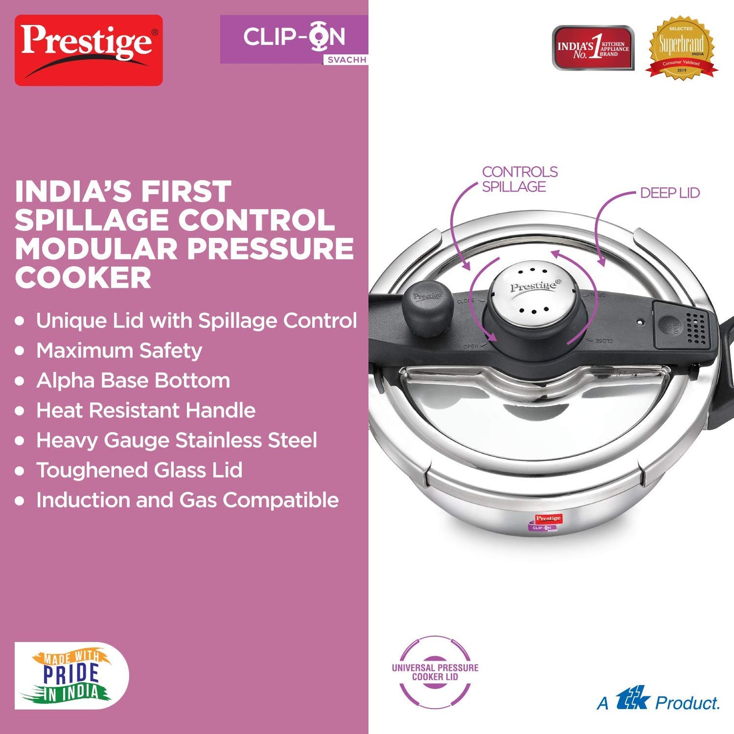 Prestige Svachh Clip-on 3.5 Litres Stainless Steel Outer Lid Pressure Kadai - 20232