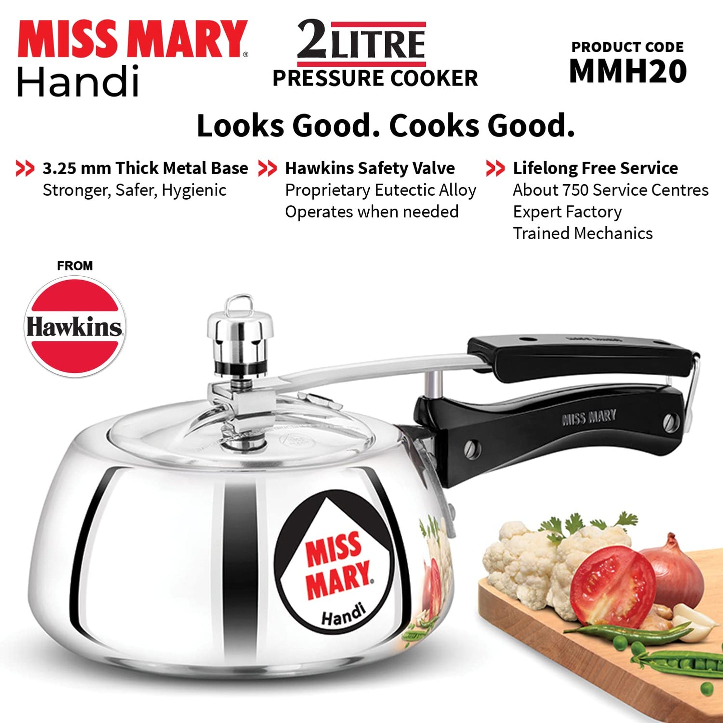 Hawkins Miss Mary Handi Aluminium Inner Lid Pressure Cooker 2 Litres - MMH20