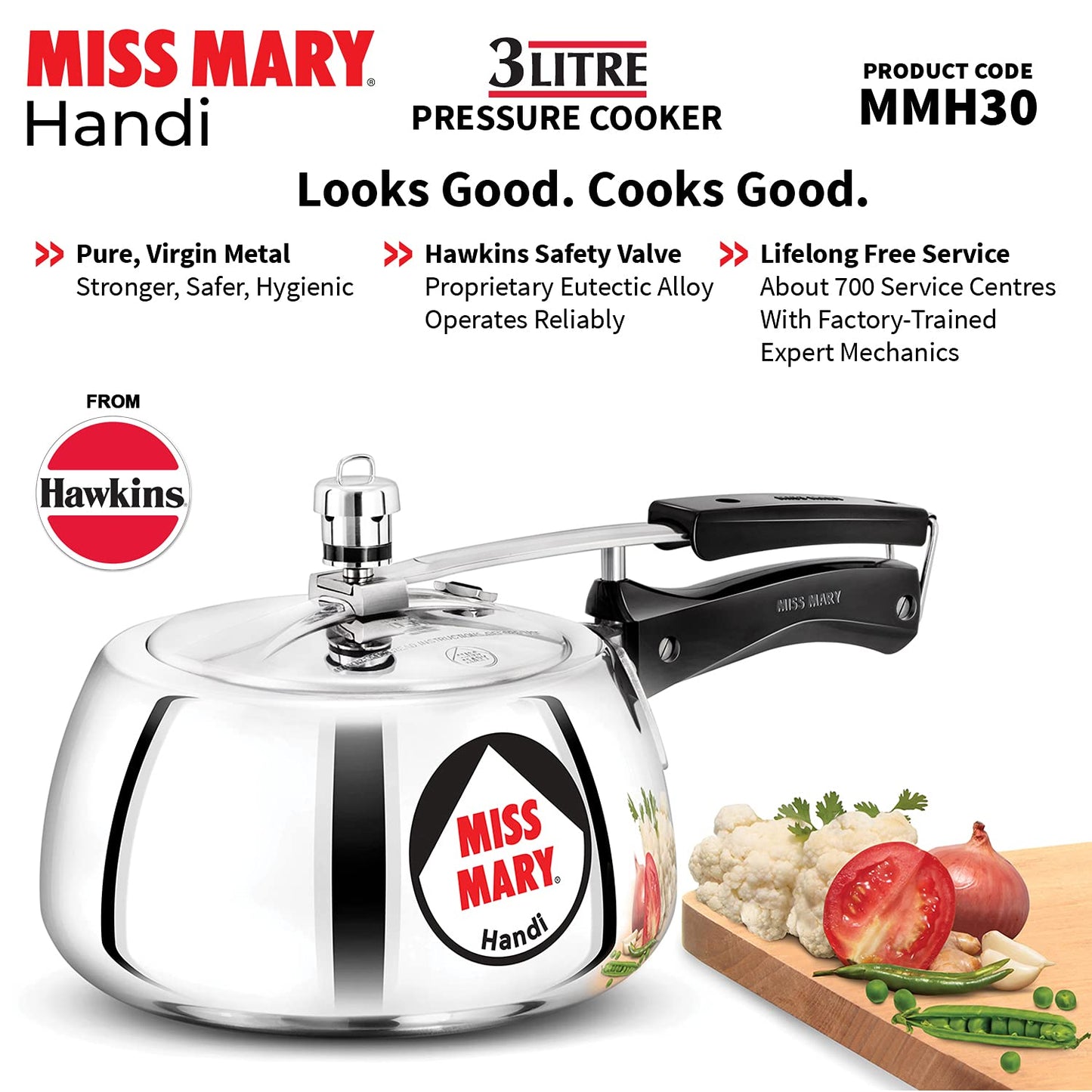 Hawkins Miss Mary Handi Aluminium Inner Lid Pressure Cooker 3 Litres - MMH30