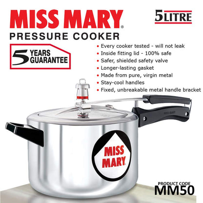 Hawkins Miss Mary Aluminium Inner Lid Pressure Cooker 5 Litres - MM50
