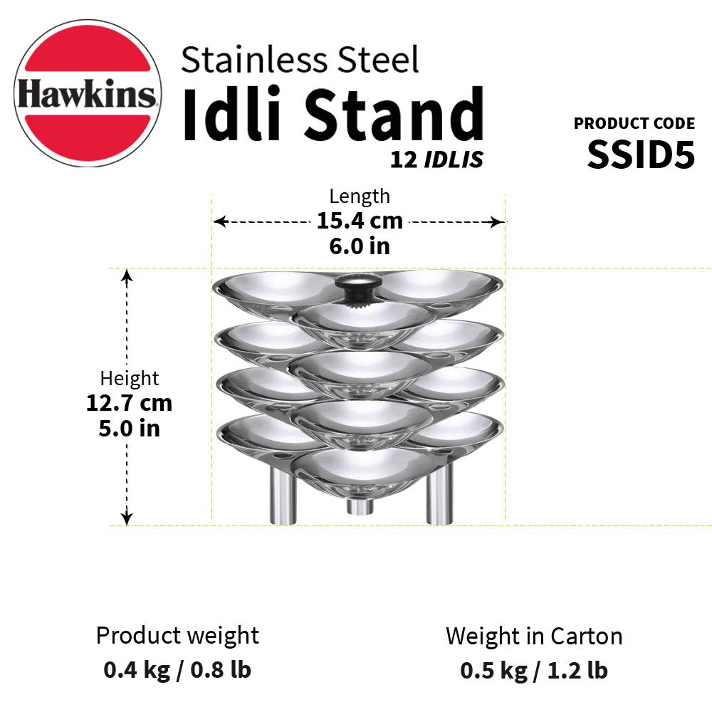 Hawkins Stainless Steel Idli Stand - 12 Idlis, (For 5 Litre and bigger Pressure Cooker) - SSID5