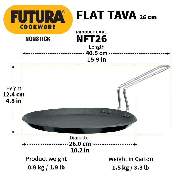 Hawkins Futura Non-stick Flat Tava 26cms, 4.88mm - NFT 26