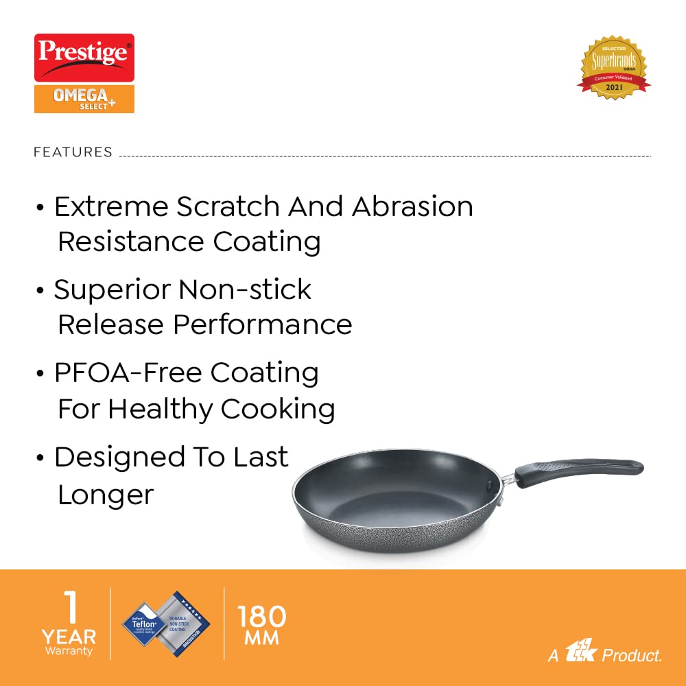 Prestige Omega Select Plus Aluminium Non-Stick Fry Pan, 18cm, Black (non induction) - 30737