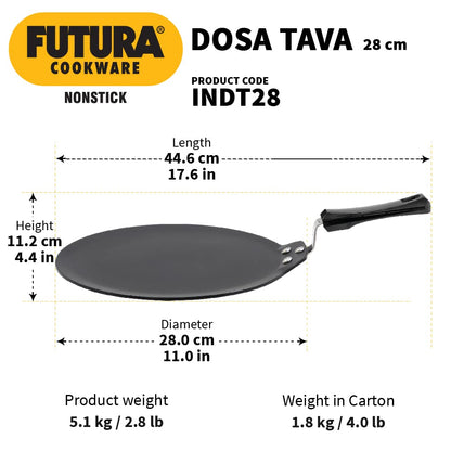 Hawkins Futura Non-stick Induction Base Dosa Tava 28cms, 4.88mm - INDT 28