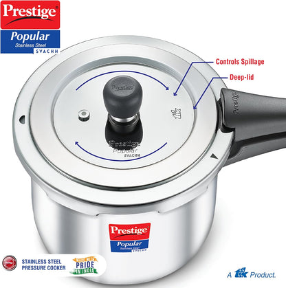 Prestige Svachh Popular Spillage Control Stainless Steel Outer Lid Pressure Cooker, 7.5 Liters - 20174