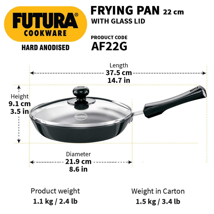 Hawkins Futura Hard Anodised Fry Pan With Glass Lid 22 cms | 4.06mm - AF 22G