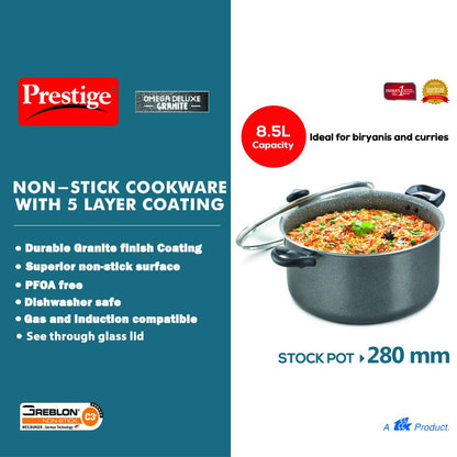 Prestige Omega Deluxe Granite Stock Pot with Lid, 28cms | 8.5 Litres - 36315