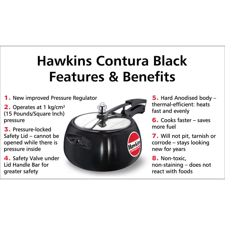 Hawkins Contura Hard Anodized Pressure Cooker, 5 Liters, Black - CB50