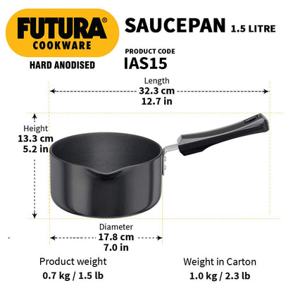 Hawkins Futura Hard Anodised Sauce Pan 1.5 Litres | 16cm, 3.25mm, Induction Base - IAS 15