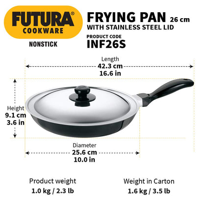 Hawkins Futura Non-stick Fry Pan With Stainless Steel Lid 26cms, 3.25mm, Induction Base - INF 26S