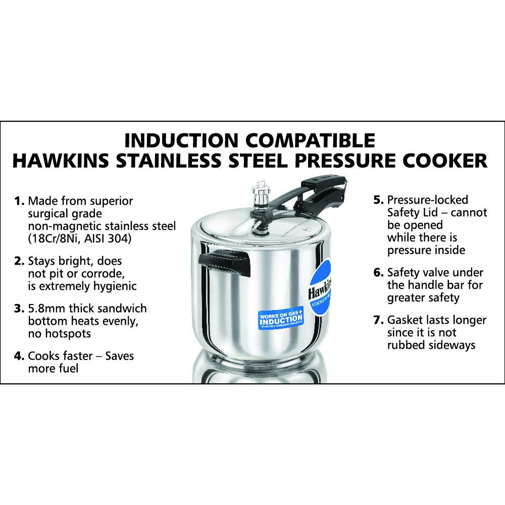 Hawkins Stainless Steel Induction Compatible Inner Lid Pressure Cooker ekitchen.in