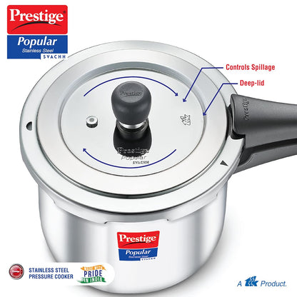 Prestige Svachh Popular Spillage Control Stainless Steel Outer Lid Pressure Cooker, 5 Liters - 20173