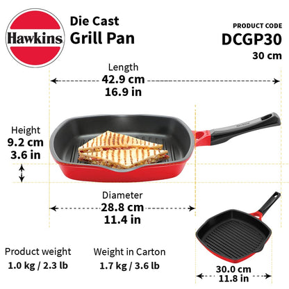 Hawkins Die-Cast Nonstick Grill Pan 30cms - DCGP 30