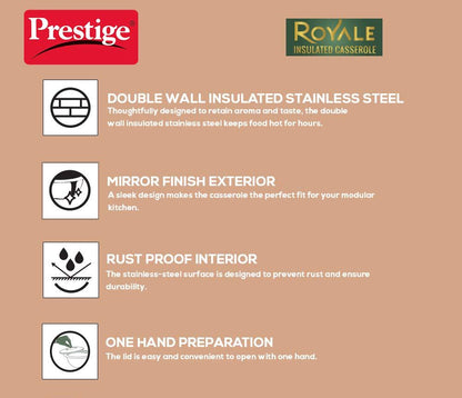 Prestige Royale Stainless Steel Insulated Casserole, 3 Litres - 36189