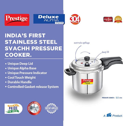 Prestige Svachh Deluxe Alpha 5.5 Litres Stainless Steel Outer Lid Pressure Cooker - 20251