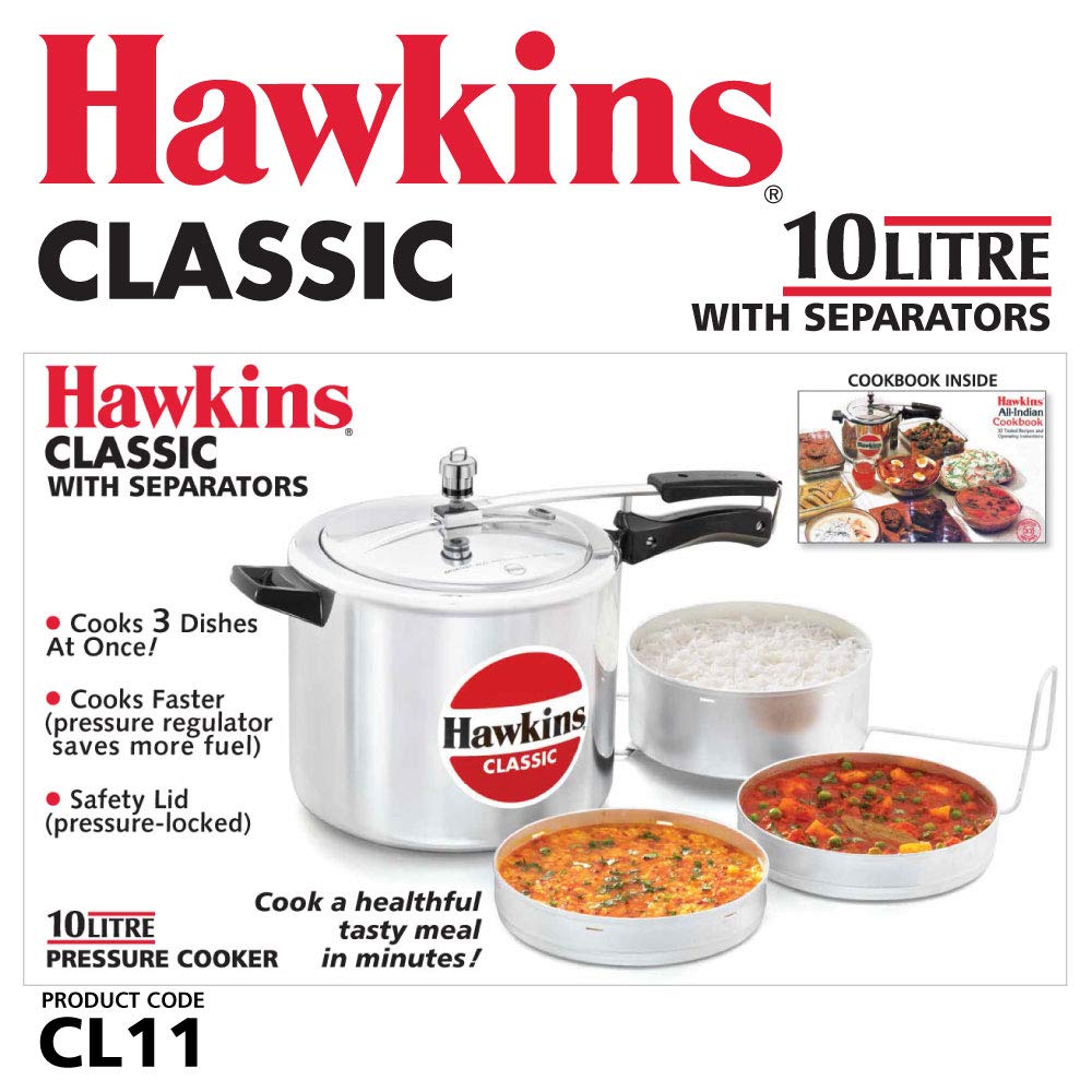 Hawkins Classic 10 Litres Inner Lid Pressure Cooker with Aluminium Separators - CL11