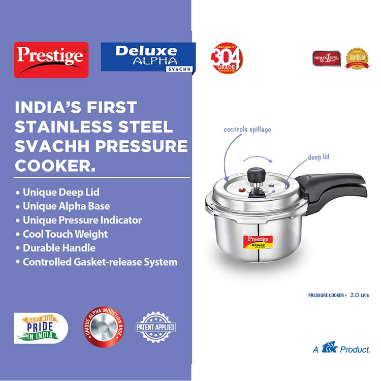 Prestige Svachh Deluxe Alpha 2.0 Litres Stainless Steel Outer Lid Pressure Cookers - 20247