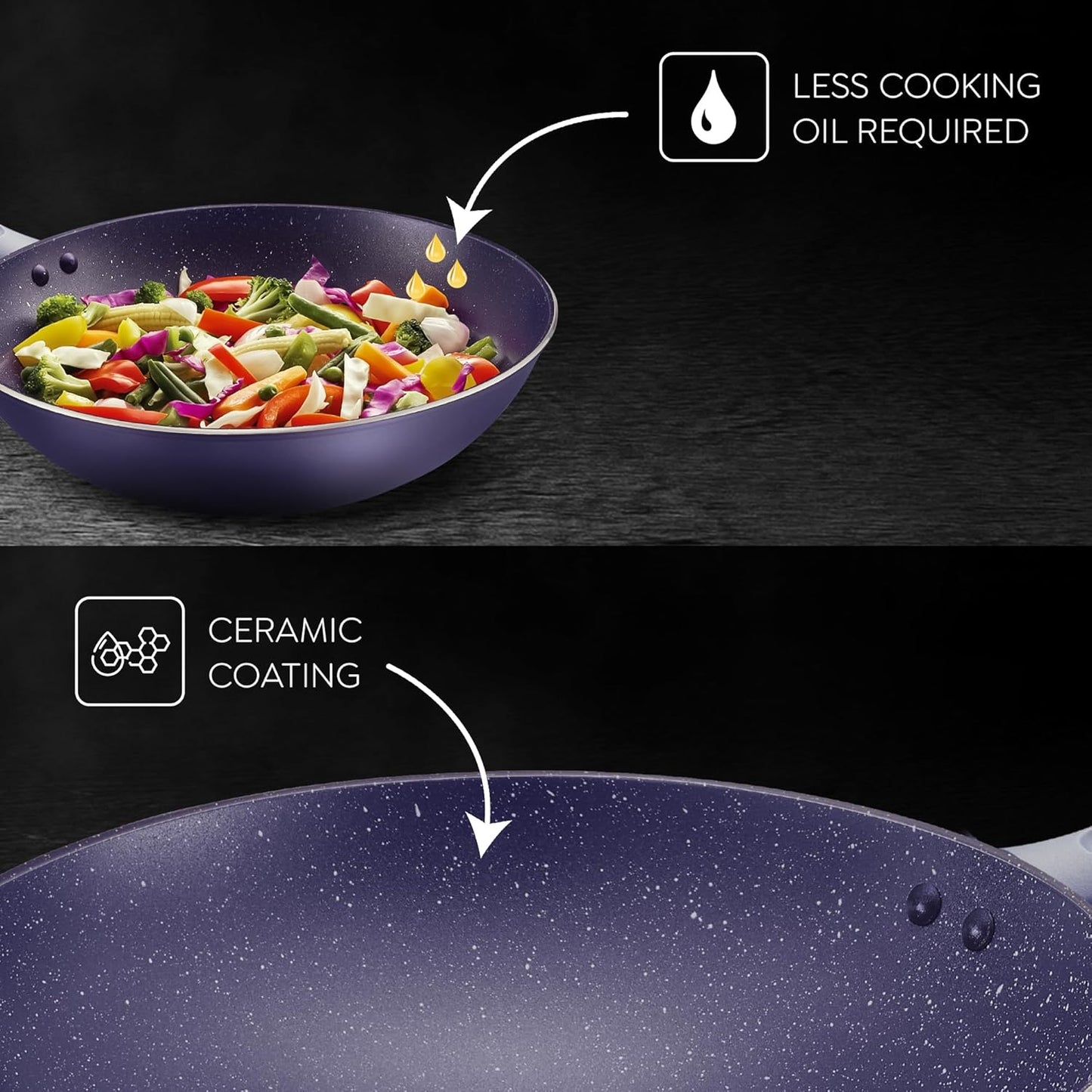 Prestige Ceraglide Ceramic Coating Non-Stick Aluminium Cookware Wok 28 cms | 3.3 Litres | Induction Compatible - 38253