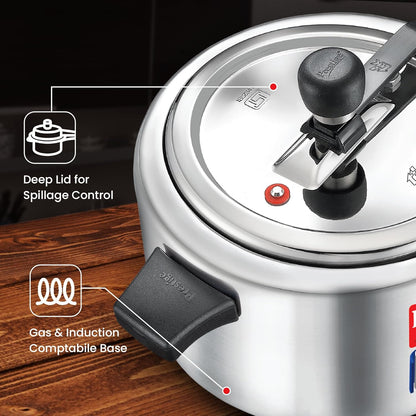 Prestige Triply Svachh Inner Lid Pressure Cooker 3.5 Litres, Three-Layer Design | Visual Pressure Indicator | Gas And Induction Compatible - 20720