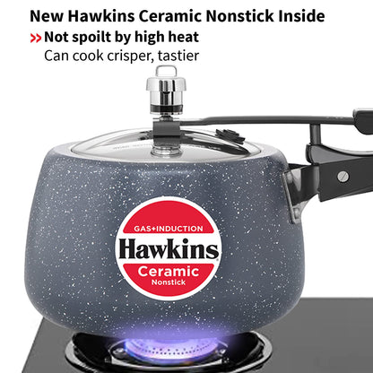 Hawkins Ceramic Nonstick 3 Litres Pressure Cooker, Induction Base Inner Lid Cooker, Granite Contura shaped Cooker - ICC30