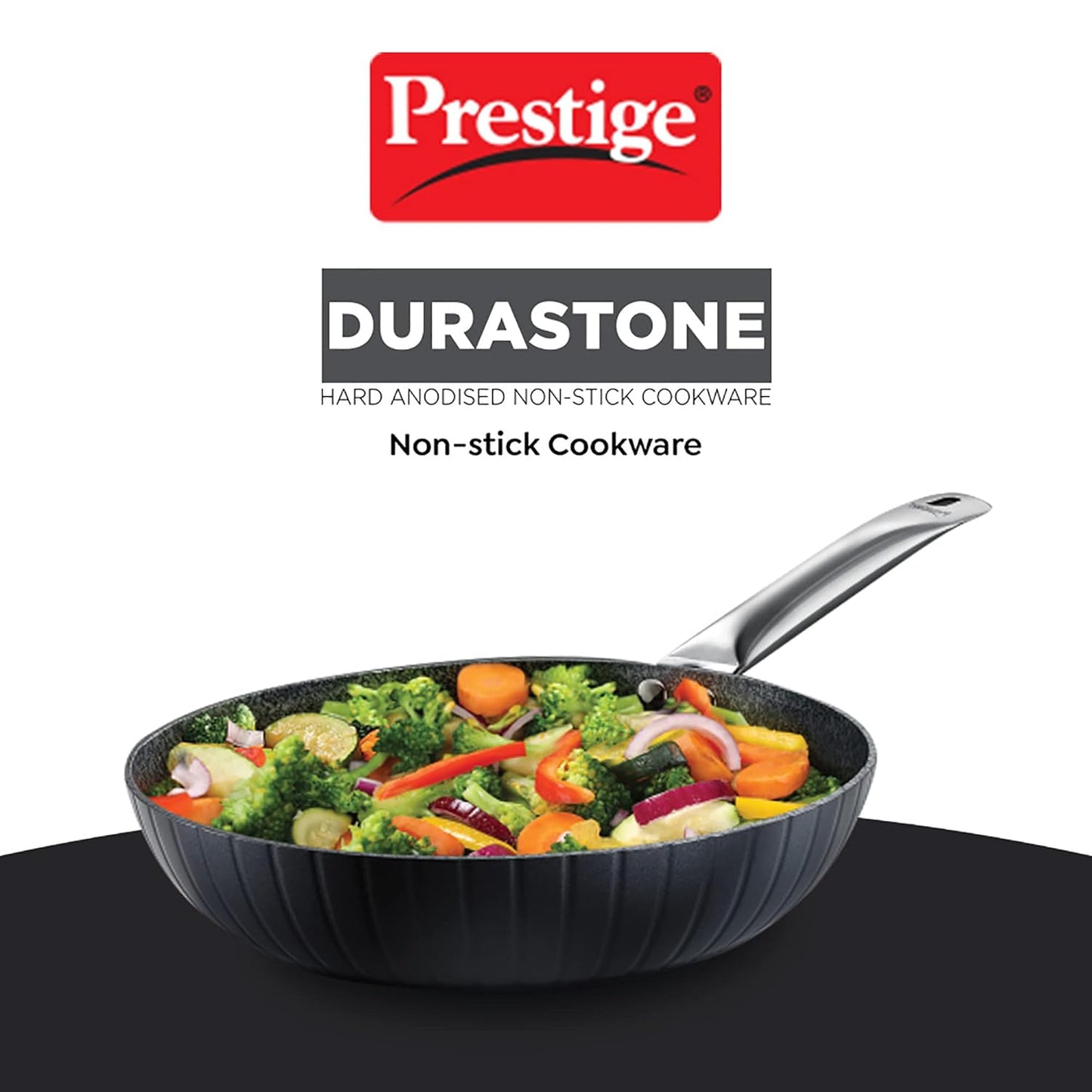 Prestige Durastone Hard Anodised Non-Stick Fry Pan with 6 Layers Extra Durable Stone Finish Coating | Induction Compatible | Stay Cool Handles