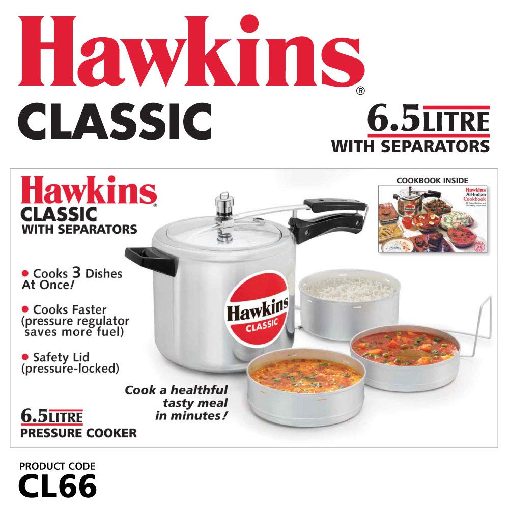 Hawkins Classic 6.5 Litres Inner Lid Pressure Cooker with Aluminium Separators - CL66