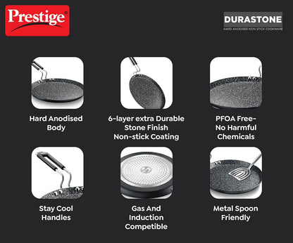 Prestige Durastone Non-Stick Hard Anodised Omni Tawa | Residue Free | 6 Layers Coating | Scratch and Abrasion Resistant