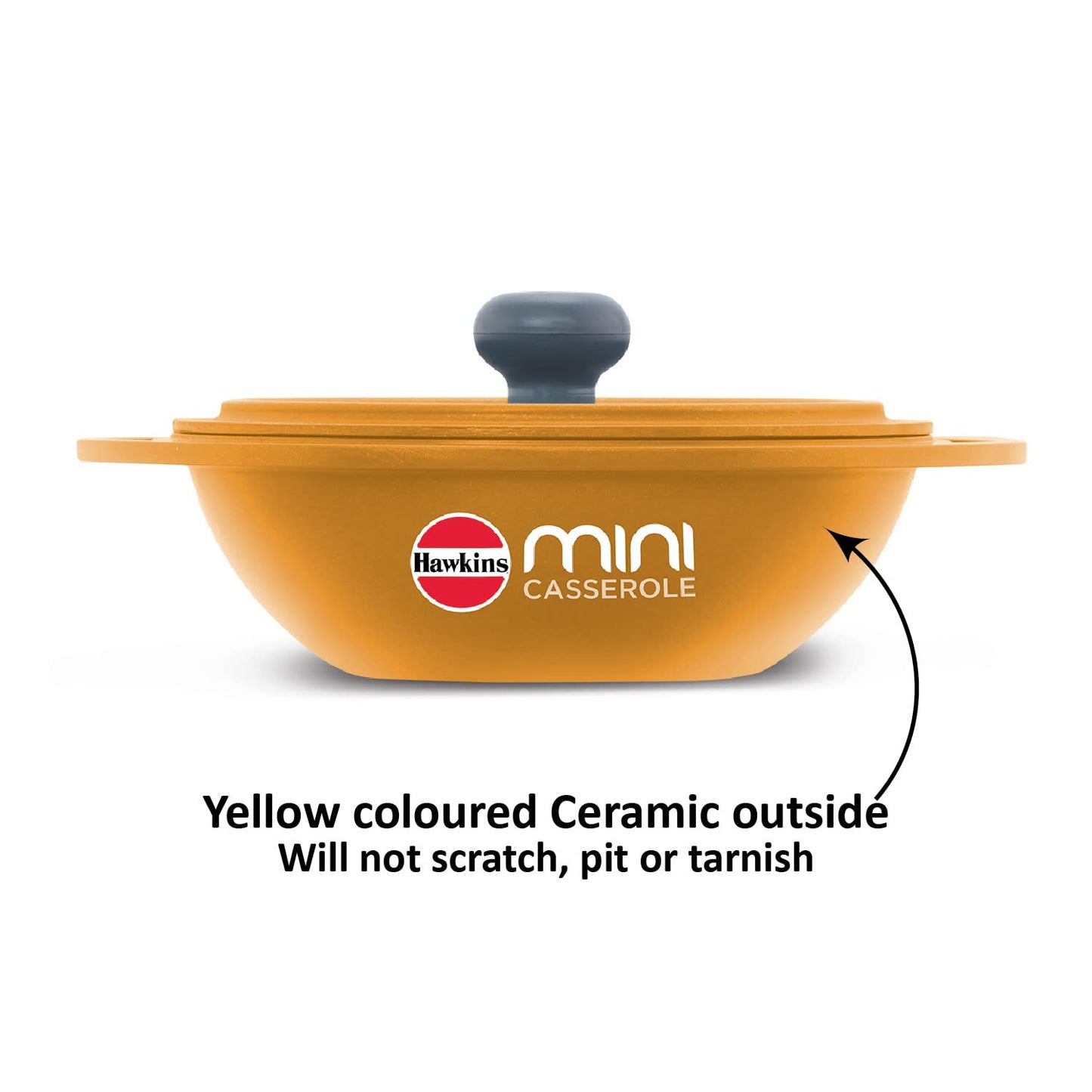 Hawkins Die-Cast Mini Casserole With Lid 0.75 Litres, Round Shaped Die-Cast pan for Cooking, Reheating, Serving and Storing, Yellow - MCRY75