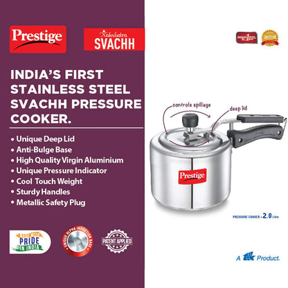 Prestige Nakshatra Svachh 2 Litres, Straight Wall Aluminium Inner Lid Pressure Cooker, with Deep Lid for Spillage Control - 10729