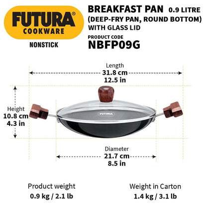 Hawkins Futura Non-stick Round Bottom Appachatty, Breakfast Pan 0.9 Litres | 22 cms, 3.25mm - NBFP 09G