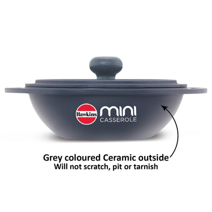 Hawkins Die-Cast Mini Casserole With Lid 0.75 Litres, Round Shaped Die-Cast pan for Cooking, Reheating, Serving and Storing, Grey - MCRG75