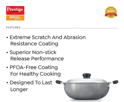 Prestige Omega Select Plus Non-Stick Aluminium RB Kadhai with Lid, 25cms - 30720