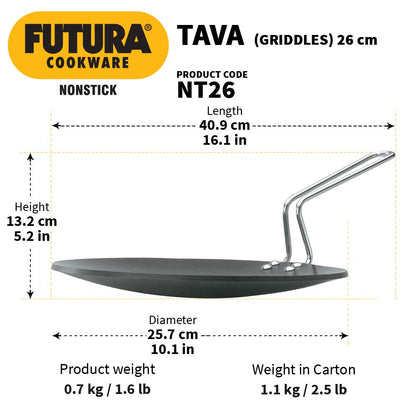 Hawkins Futura Non-stick Tava With Stainless Steel Handle 26cms, 4.06 mm - NT 26