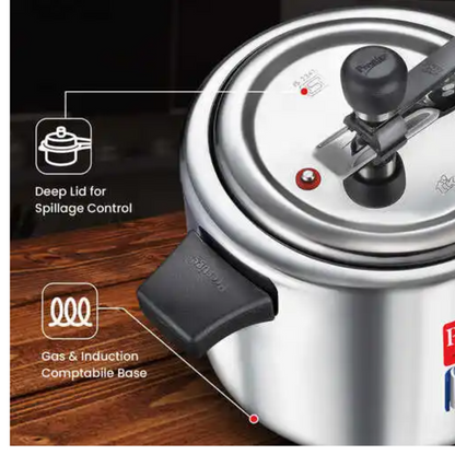 Prestige Triply Svachh Inner Lid Pressure Cooker 5 Litres, Three-Layer Design | Visual Pressure Indicator | Gas And Induction Compatible - 20715