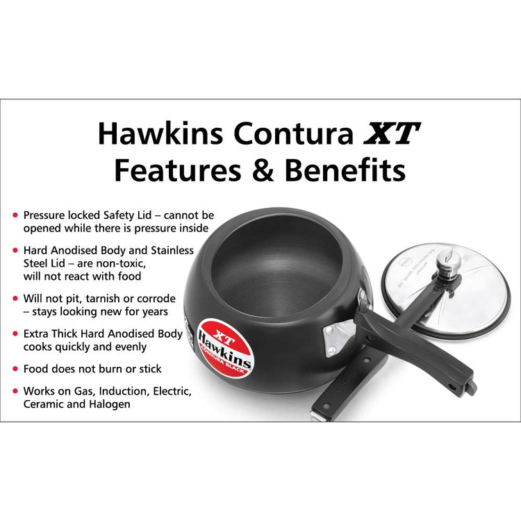 Hawkins Contura Black XT Hard Anodized Inner Lid Pressure Cooker, 3 Liters - CXT30