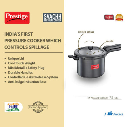 Prestige Svachh Hard Anodised Aluminium Outer Lid Pressure Cooker 7.5 Litres - 20277