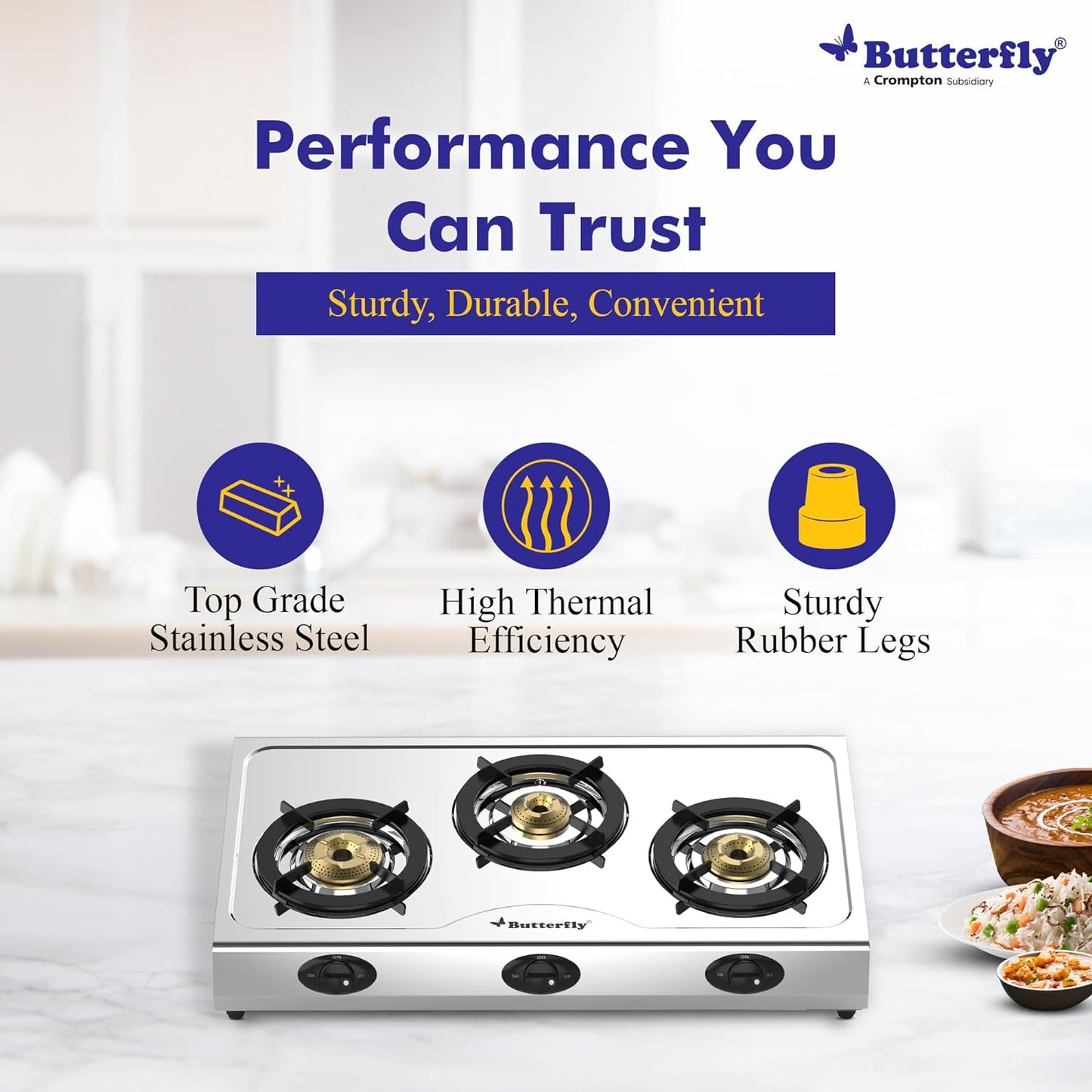 Butterfly Bolt 3 Burner Stainless Steel LPG Gas Stove