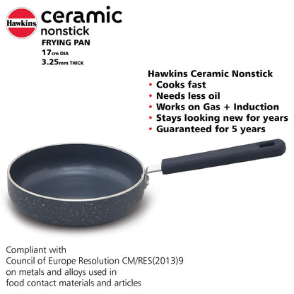 Hawkins Ceramic Nonstick Induction Base Frying Pan 17 cm, Granite Omlette Egg Pan, Fish Pan - ICF17