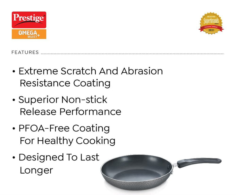 Prestige Omega Select Plus Aluminium Non-Stick Fry Pan, 25cms, Black (non induction) - 30715