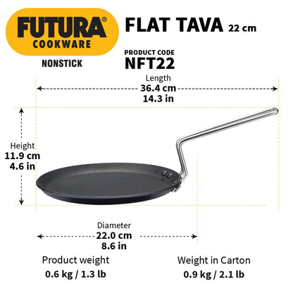 Hawkins Futura Non-stick Flat Tava 22cms, 4.06mm - NFT 22